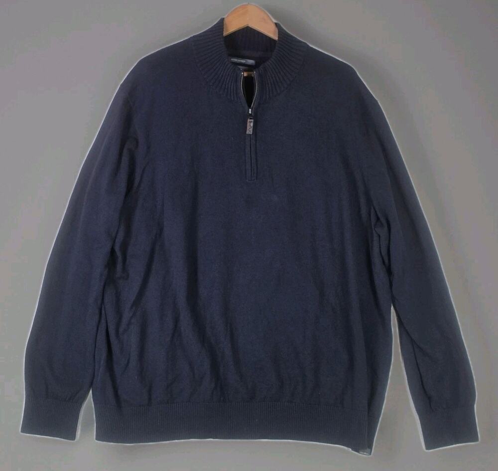 Eddie Bauer Cashmere Cotton 1/4 Zip Men's 3XL Pullover Knit Sweater Navy Blue